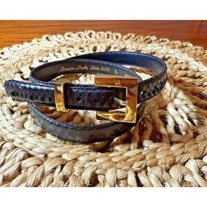 Elegant Black Snake Skin Belt with Gold Buckle